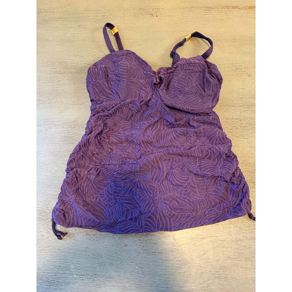 Fantasie Purple Palm Leaf Underwire Tankini swimsuit top 32ddd